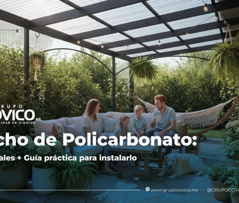 Familia disfrutando una terraza con techo de policarbonato instalado para protección y entrada de luz natural.
