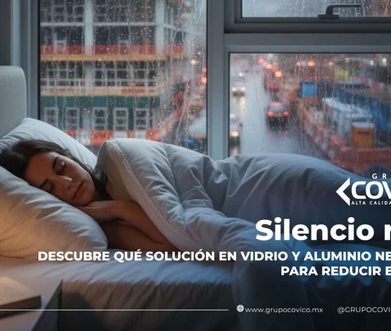 Persona durmiendo tranquilamente en una habitación con ventanas de vidrio que ayudan a reducir el ruido exterior urbano.
